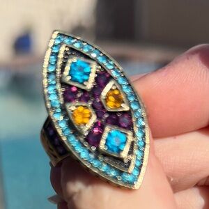 Heidi Daus LARGE BLUE MULTI Crystal GOLD BRONZE Color RING SIZE 10 NIB